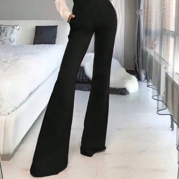 Pants - Black Elegant Women's High Waist Flared Pants